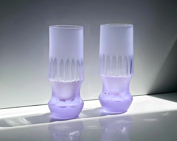 6 Vintage Drinking Glasses Alexandrite Glass Arnolfo di Cambio Sergio Asti Space Age Brutalist Longdrink Neodymium Italy 70s 60s Crystal Pink