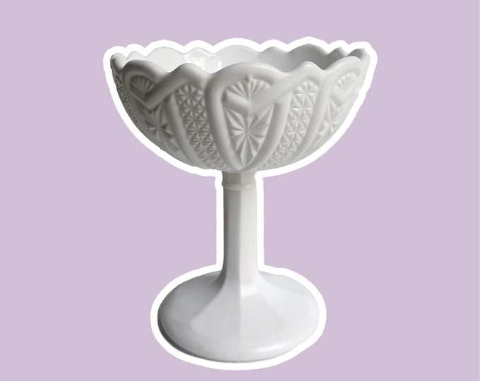 Vintage Art Nouveau Opaline Glass Footed Bowl Bonbonniere Opal Glass Wave Edge Fruit Bowl White Bonbonniere