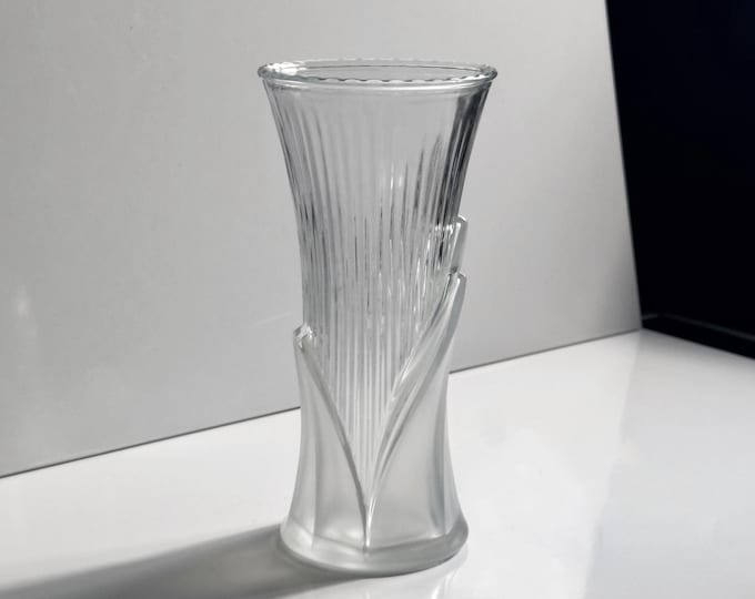 Vintage Art Deco Revival Glass Vase 80s Italy Bamboo 1980