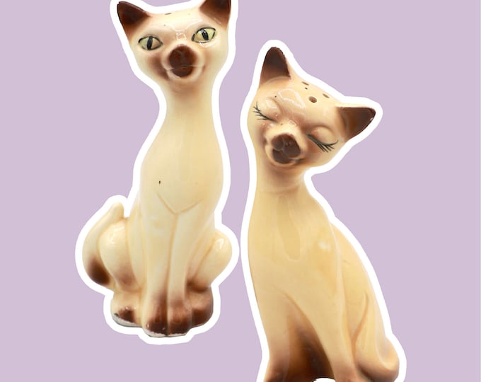 Vintage Pair Salt Pepper Shakers Cat 50s 1950s Mid Century Ceramic Holt Howard Siamese Hand Painted