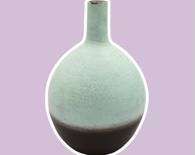 Vintage Ceramic Vase Mint Green Brown Lava 1960 1970 Bottle Neck Pastel