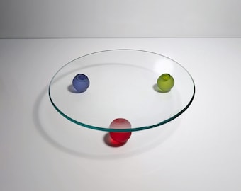 Vintage Postmodern Bowl Montana Dessert Glass Red Blue Yellow Basic Shapes Craquelee Crackel Memphis Milano Style 80s 90s Ettore Sottsass