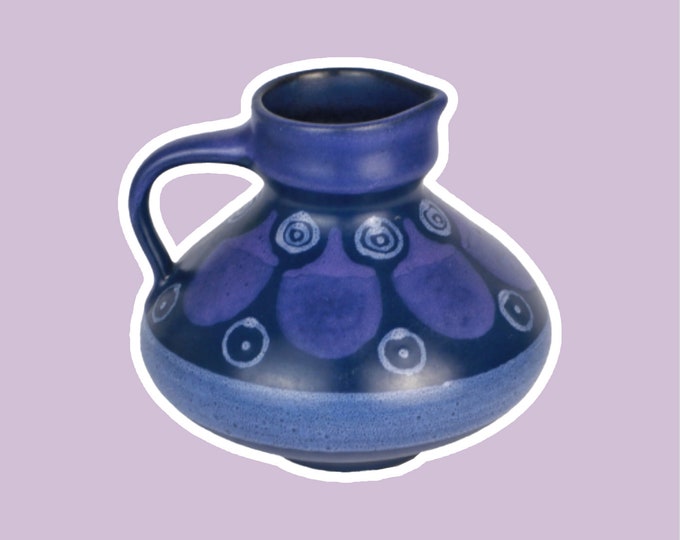 Vintage KMK Ceramic Vase Flower Vase Jug Mid Century Boho Scandi Brutalist Minimalist Retro Blue Flowers Wirkkala Porcelain 70s 80s 1970