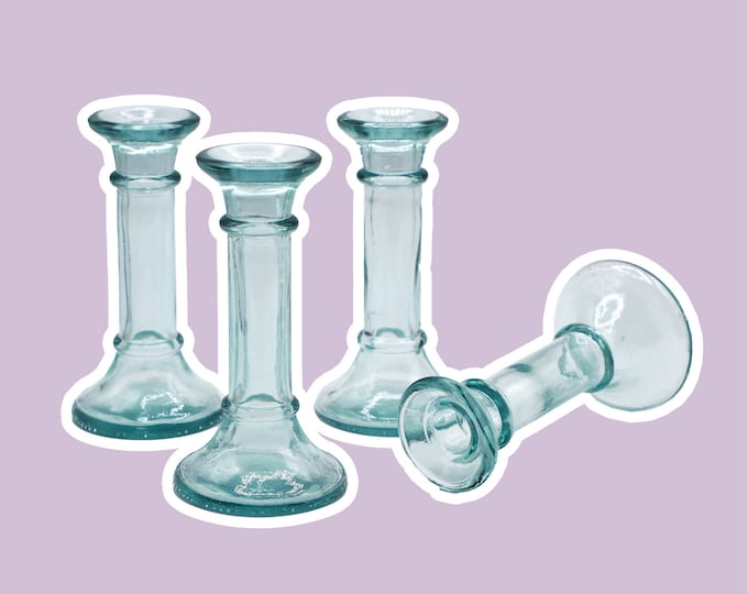 2x / 4x Vintage Glass Candlesticks Mint Green Water Green 80s Candlestick Candle Holder Set Pair
