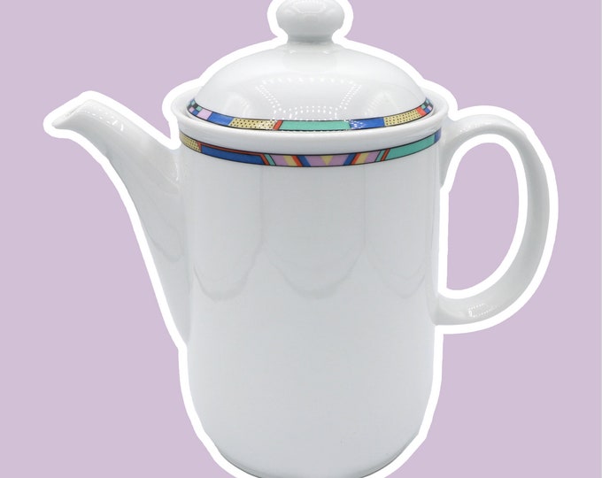 Vintage Postmodern Tea Pot Seltmann Weiden Portofino 80s 90s Memphis Milano White Ceramic Porcelain Geometric Pastel Germany