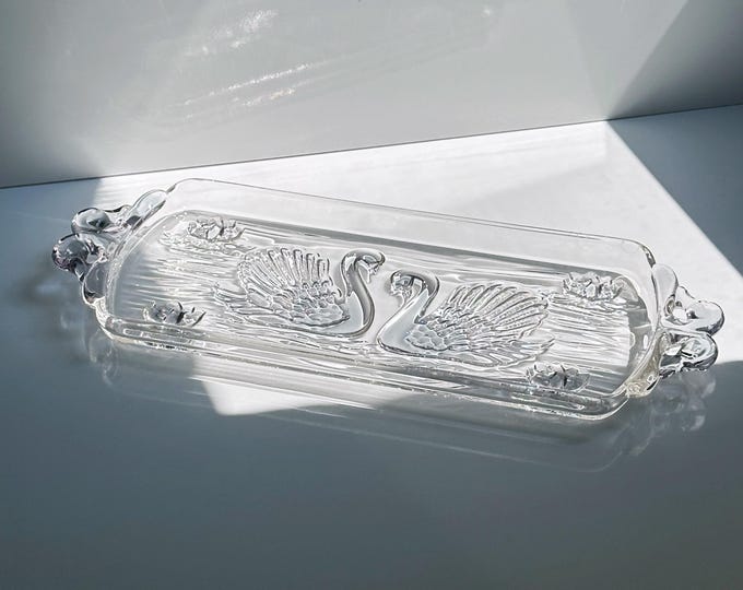 Vintage Art Deco Revival Glass Cake Plate Swan 80s Walther Glas Crystal Plate