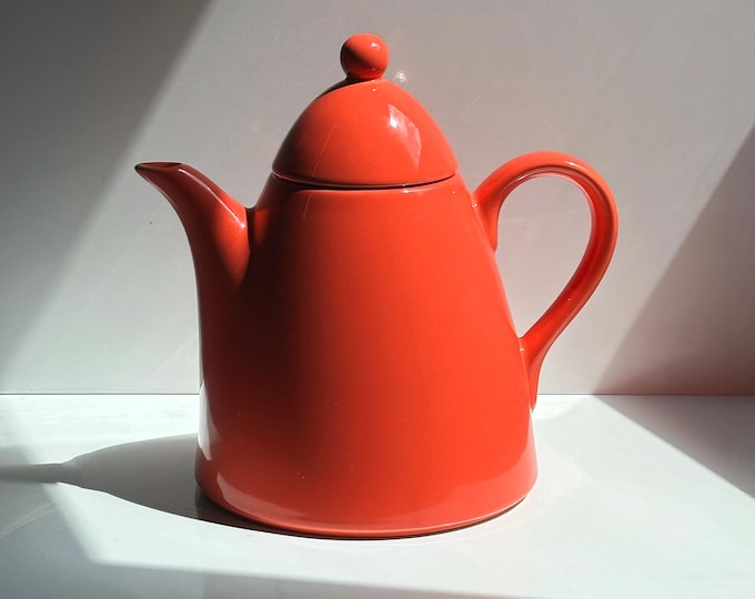 Vintage Pagnossin Italy Postmodern Tea Pot 80s Memphis Milano Ceramic Porcelain Coral Red Orange Sottsass Ettore Treviso