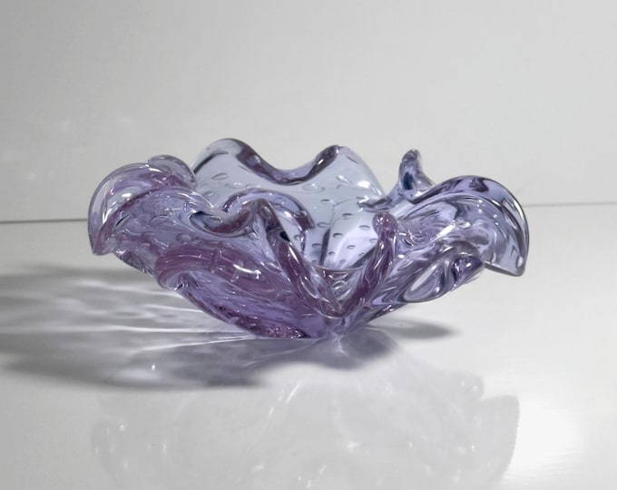 Alexandrite glass ashtray Murano Bullicante Bubbles Mid Century 50s 70s Italy Palo Santo bowl Neodymium Lilac Pink