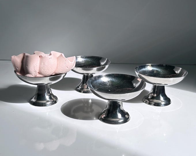 4x Italian dessert bowls round ice cream bowl metal saucers plate cup glass 80s gelato cup footed bowl