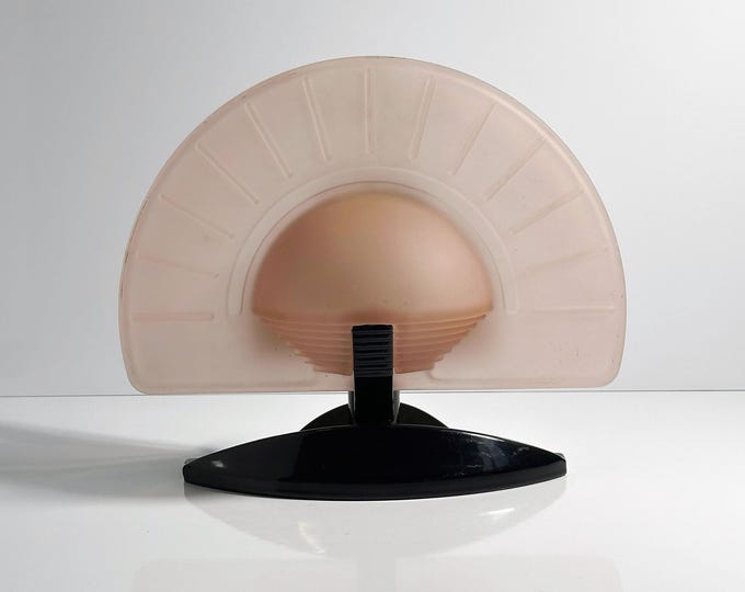 Vintage Murano Fan Table Lamp Ladue Italia Vincenzo Missanelli Capriccio Art Deco Glass Pink Salmon 1980 80s Revival