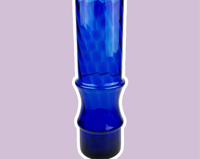 Vintage Cobalt Blue Glass Vase 1980s Swirl Ultramarine