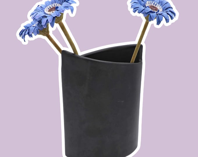 Vintage Black ASA Vase Flower Vase Ceramic Memphis Milano 90s 1990 1990s Germany Mandel Elypse