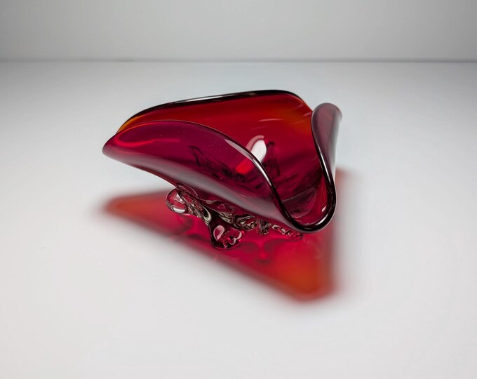 Vintage Murano Glass Bowl / Ashtray Ruby Red Mid Century Cherry Red Bowl 1970