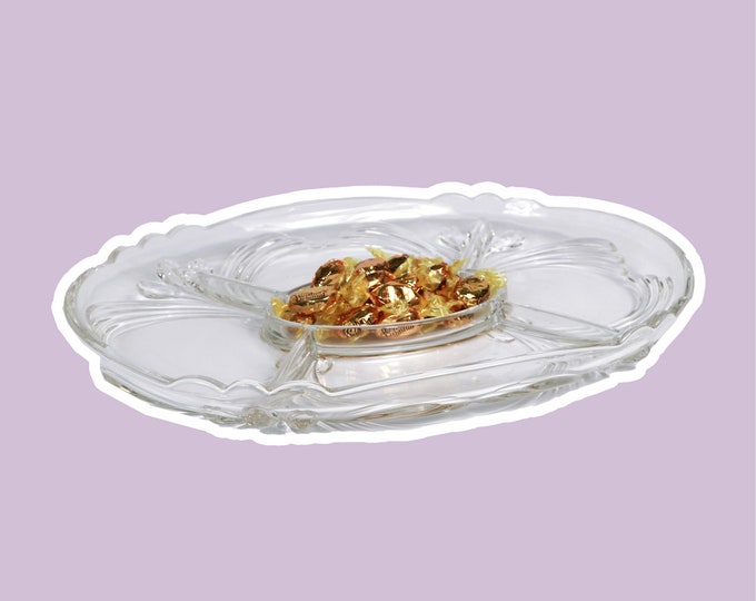 Vintage large serving bowl glass 5 compartments lead crystal Art Nouveau Art Nouveau 70s 1970 70s plate bowl