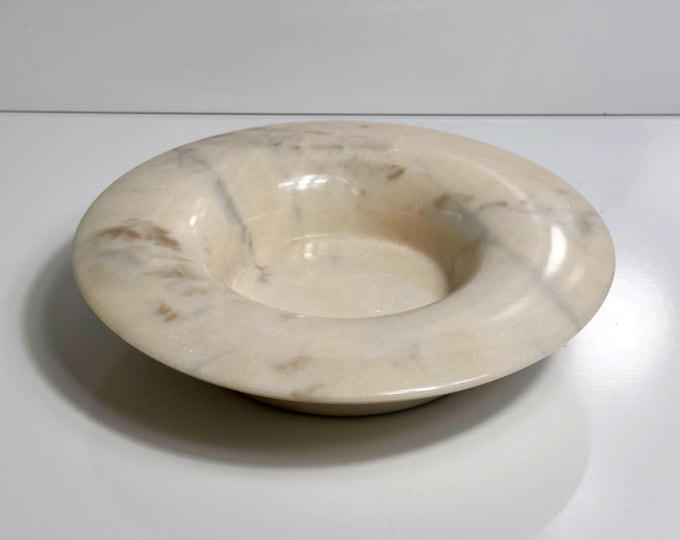 Italian alabaster bowl, 1970s/60s, mid-century marble stone, beige natural stone travertine bowl, Vide Poche