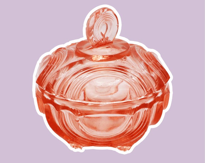 Vintage Bonboniere Lidded Box Walther Glass Dragonfly Ball Decor Pink Rosalin Glass Pressed Glass Floral Flowers 30s 20s 1920 Art Deco Container