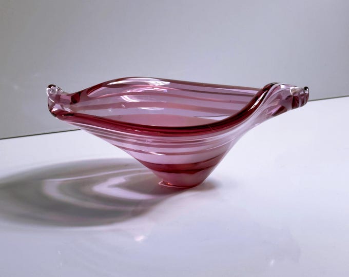 Vintage Alexandrite Bowl Murano Stripes Italy 70s Mid Century Glass Vide poche Venezia Neodymium