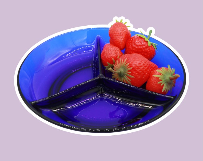 Vintage Offering Bowl Plate Cobalt Blue Cabaret Ultramarine Glass 80s 1980s Y2K Art Deco 80s 90s 2000 20s 00s Serving Plate