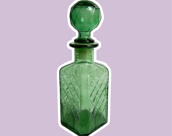 Vintage MCM Empoli Green Glass Bottle Decanter 60s Mid Century Carafe Italy
