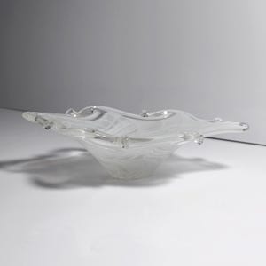 Murano ashtray, white vintage, milk glass bowl, Filigrana Opalina, 1970s, Italy, handmade, mouth-blown
