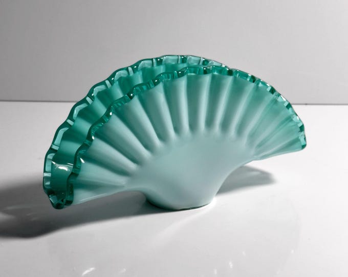 Vintage Murano glass napkin holder fan, frosted glass, turquoise, mint, opaline, 1980s