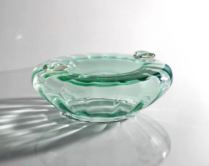 Italian glass ashtray / Vide Poche turquoise green 1950s Mid Century mouth-blown