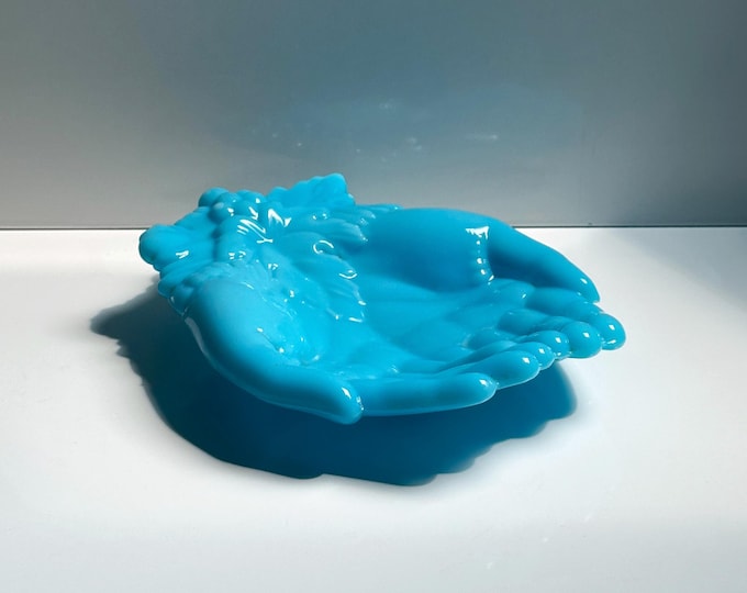 Vallérysthal Opaline Bowl Vide Poche Hands Grapevine Art Nouveau Art Nouveau Glass Opaline Glass Milk Glass Blue Celeste 1900 1910 Portieux