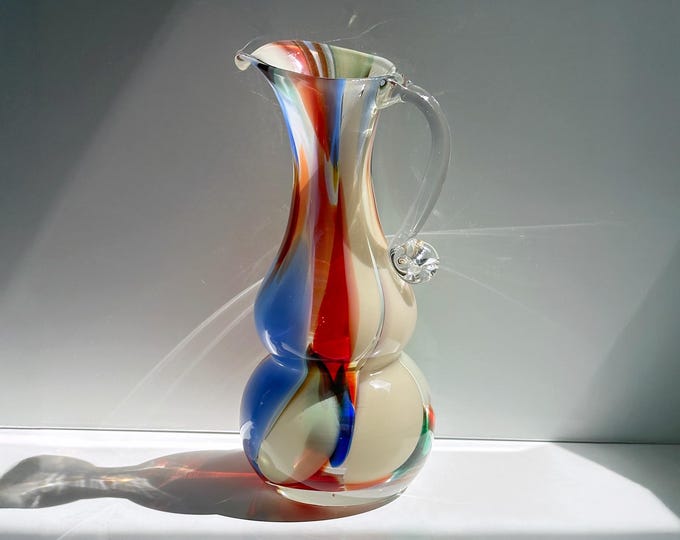 Vintage Murano Confetti Glass Vase Venice 50s Mid Century Handle Vase Opal Spots White Pink Vetro Barovier Toso Tonelli Lattimo Filigrana