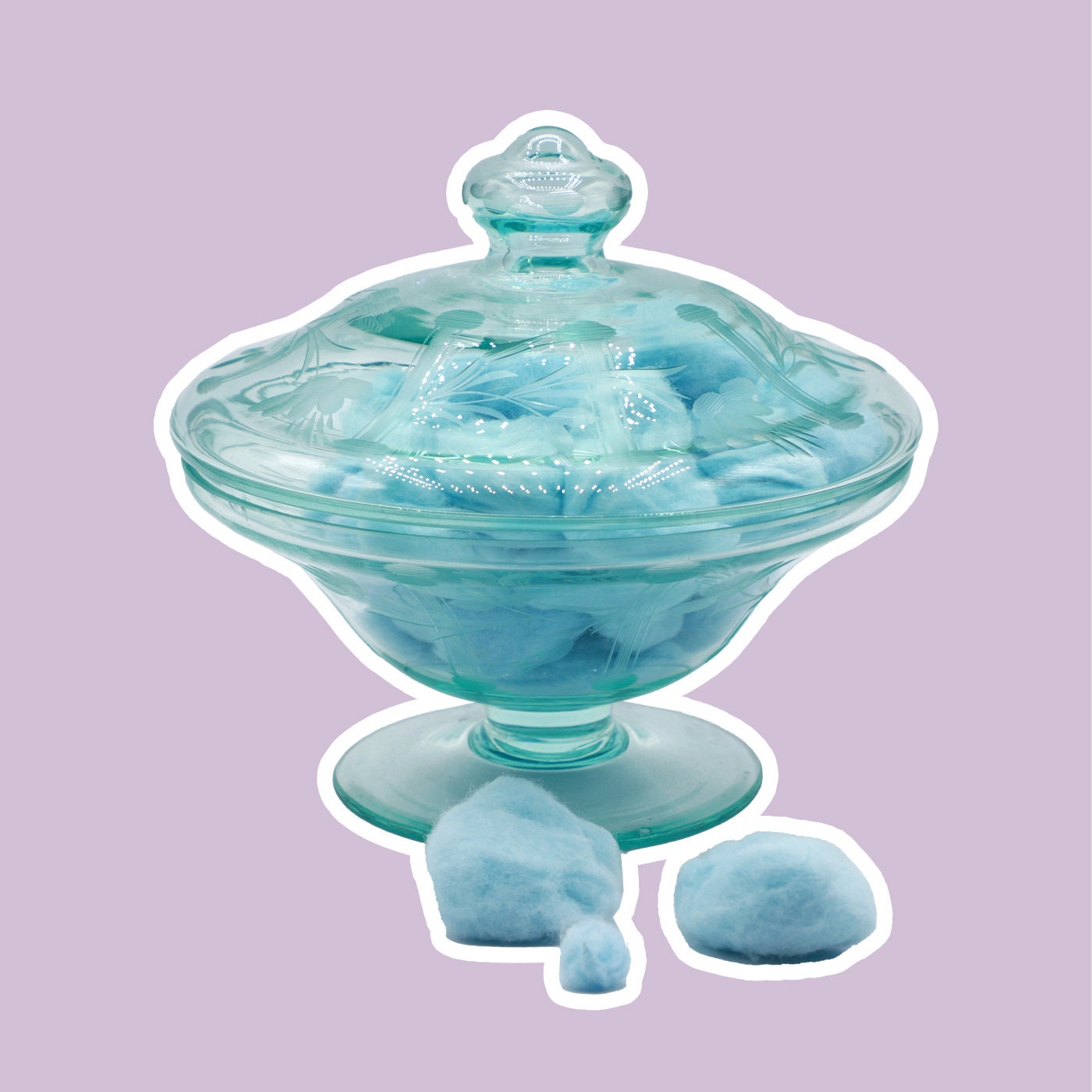 Vintage Ceramic Lidded Bonbon Candy Candy 80's 90's Blue Pastel