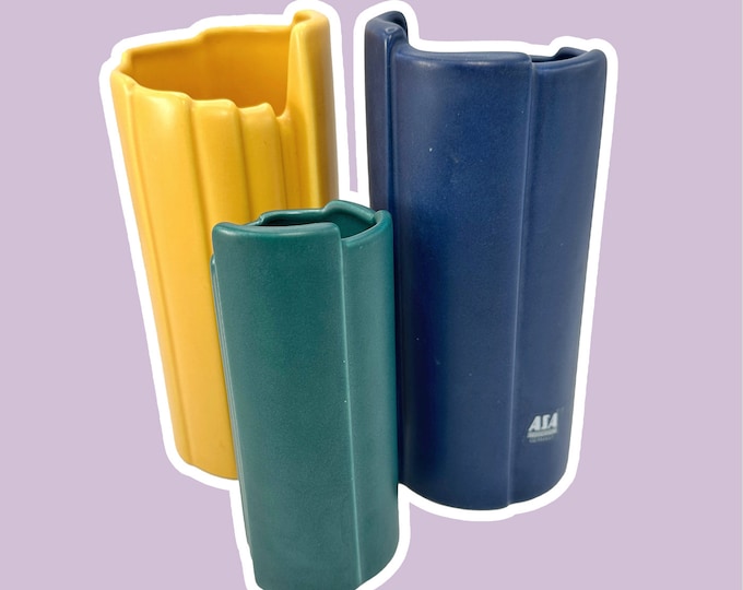 Set 3 vases ASA postmodern flower vase ceramic Memphis Milano 90s 90s 1990 Germany ultramarine cobalt Art Deco revival