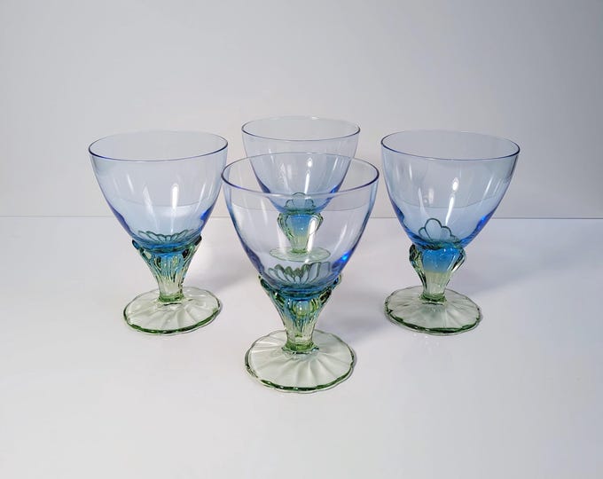 4 Vintage Italian Glasses Dessert Bowls Glass Green Blue Postmodern Bormioli Rocco Bahia Sottsass 80s 90s Goblet Cup Ettore Ice Cream Bowl