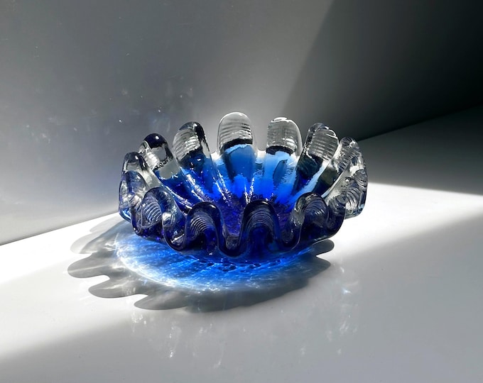 Vintage Murano bowl 1970 ashtray shell maritime Nautika Seguso cobalt ultramarine blue glass technique Italy 70s 70s 1970
