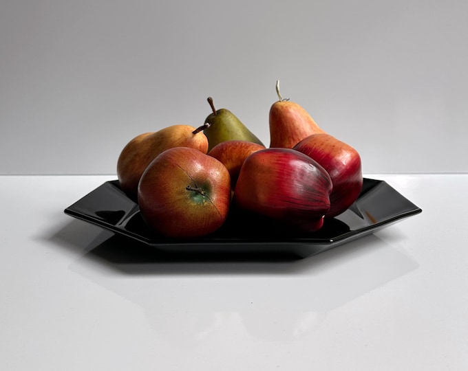 CAKE PLATE / FRUIT Plate Arcoroc Octime Plate Black Glass France Set 80s 90s Luminarc France Art Deco Revival