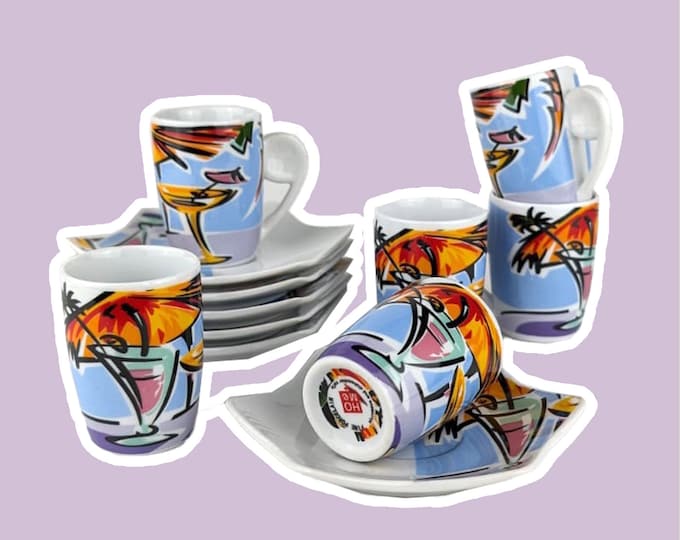 6x 90s Espresso Cups Postmodern Miami Vibes Italy Coffee Set 1990s Memphis Milano