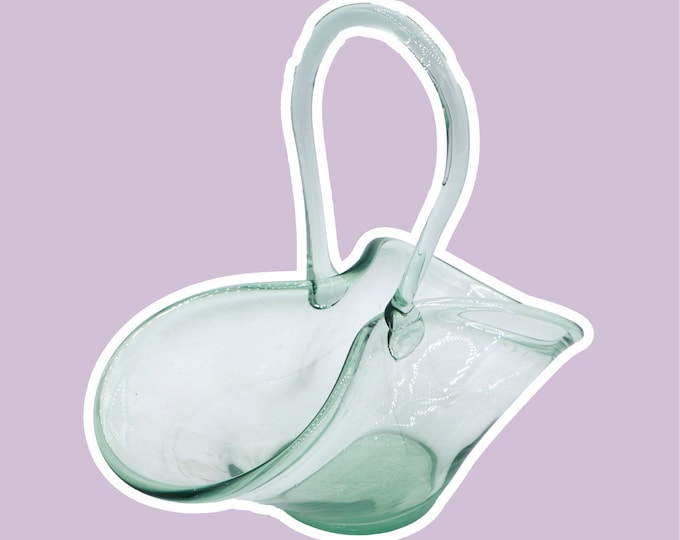 Vintage Bonboniere Glass Basket Mint Green Bowl Water Green 70s 1970 Boho Italy Murano Offering Bowl