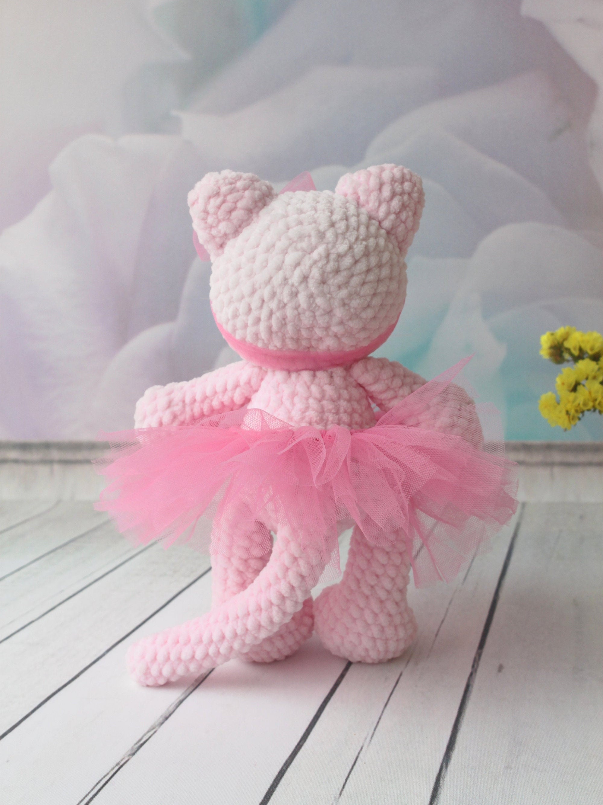 Cat Soft Toy. Pink kitten. Ballerina Crochet Cat Doll. Etsy