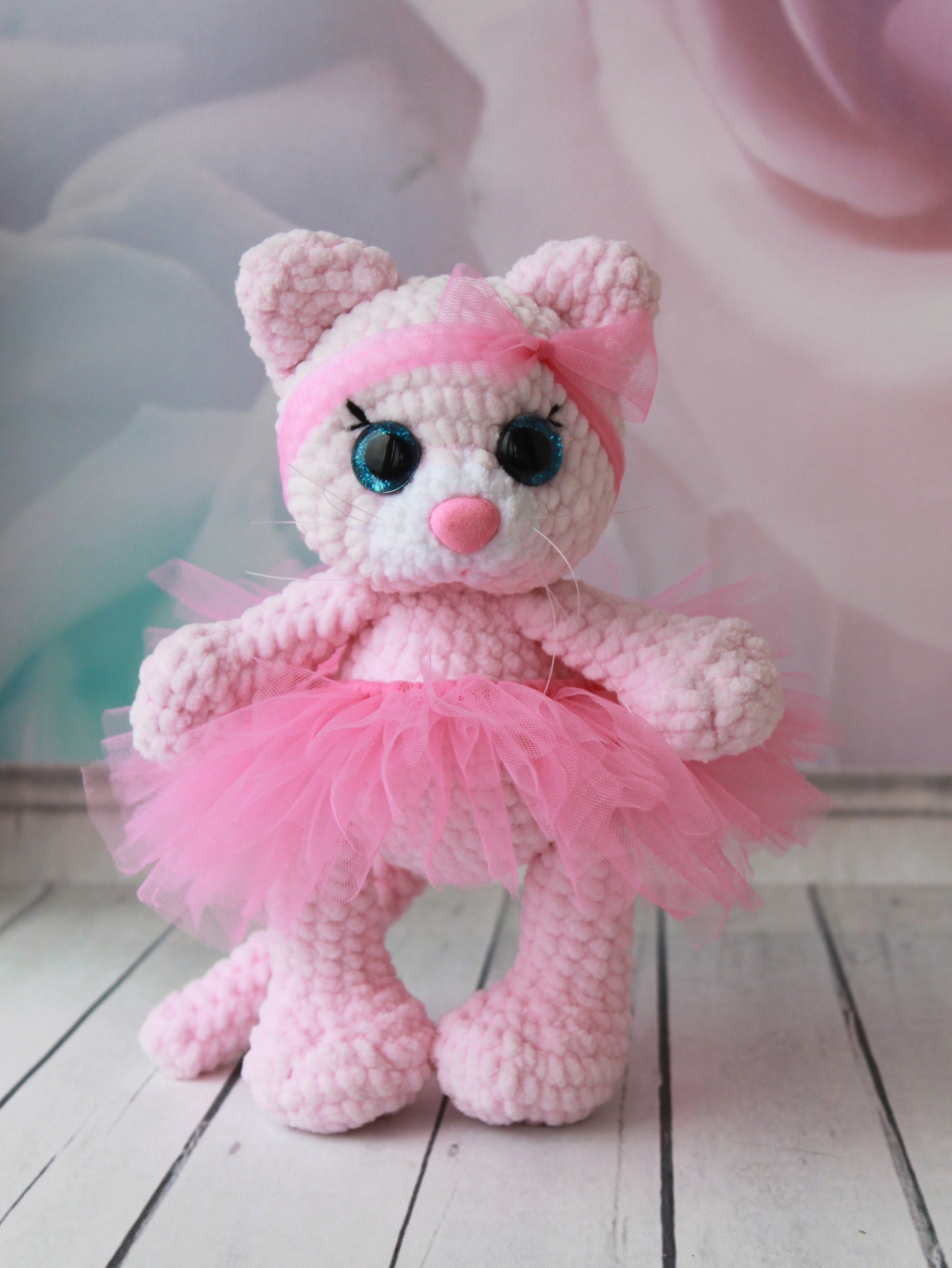 Cat Soft Toy. Pink kitten. Ballerina Crochet Cat Doll. Etsy