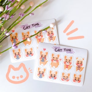 Mini feuille d'autocollants Cat Time | Jolie feuille d'autocollants pour agenda de scrapbooking Bullet Journal | Feuille d'autocollants mat résistant aux intempéries pour chat