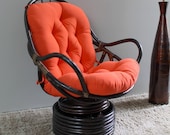 Handcrafted Unique Swivel Rocker with Twill Cushion Extra Thick Poly-Filled Twill Cushion Made from Rattan for Living room Bedroom Decor