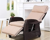 Stylish Indoor Outdoor Recliner Chair Adjustable Integrated Side Table with All-Weather Wicker Vintage Model for Living room Decorations