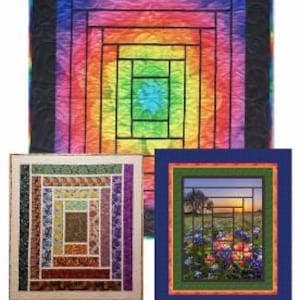 May include: Three colorful quilt patterns are displayed. The top quilt has a rainbow gradient design. The other two quilts have a log cabin design. The text "Look Beyond" is at the top. The logo for "creative sewlutions" is at the bottom.