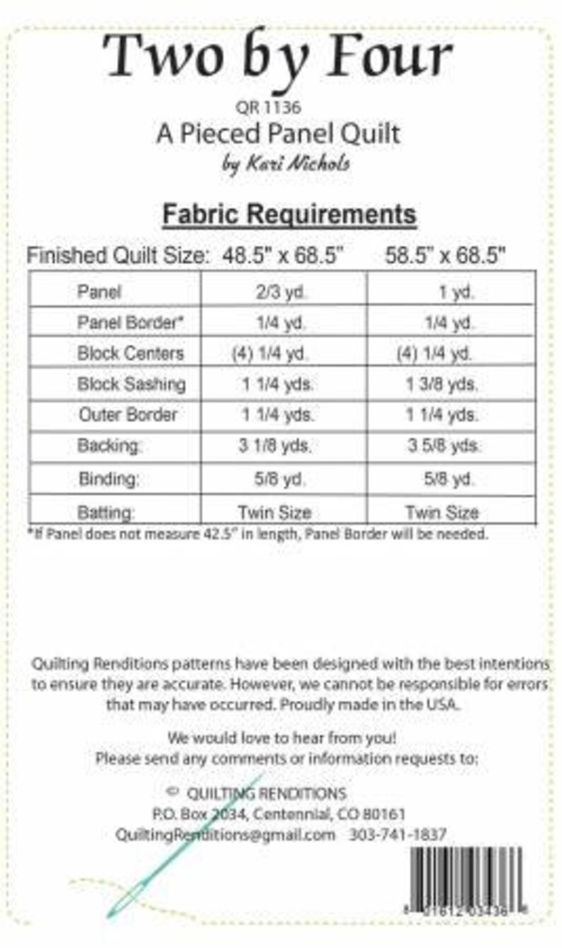 Quilting Renditions- Two by Four- A Pieced Panel Quilt Pattern - Etsy