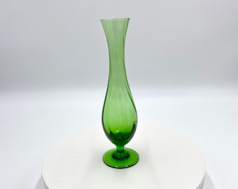 Vintage Art Glass Green Footed Vase 9.5 Inch Home Decor.
