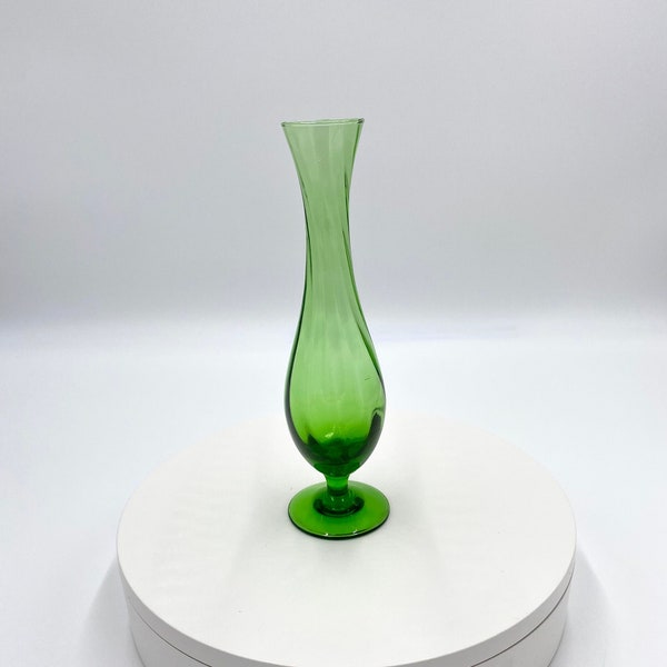 Vintage Art Glass Green Footed Vase 9.5 Inch Home Decor.