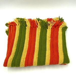 Afghan Crochet Bedding Homemade 63X35 Green Yellow Orange.