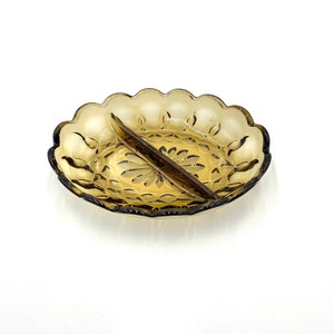 Vintage Anchor Hocking Divided relish dish smoky topaz vintage mid century.