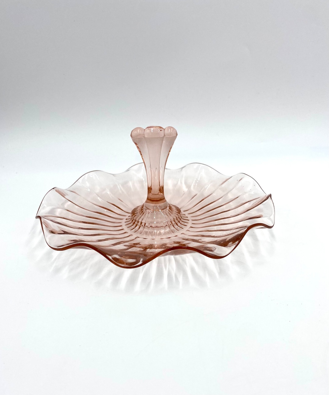 Pink Fluted Candy Dish With Center Handle Depression Glass Etsy