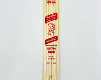 Juego de 10 1/2 agujas de tejer vintage SUSAN BATES con estuche para guardar agujas de tejer de doble punta (10"), número de pieza 11411.