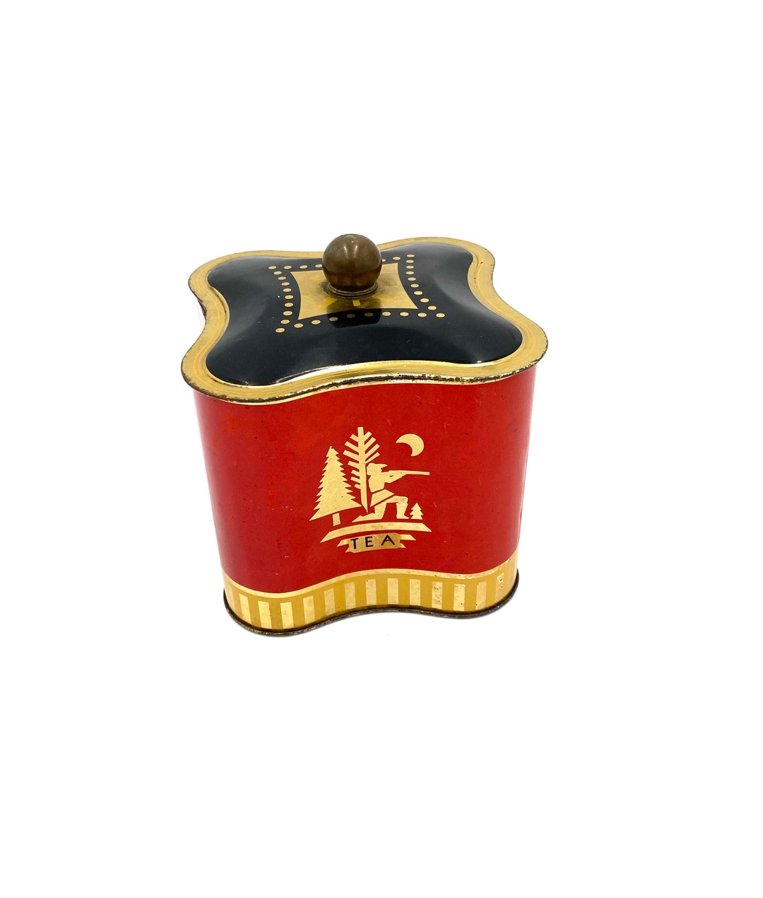 Vintage Tea Box Old Tin Box With Lid Red Black and Gold Hunter Etsy
