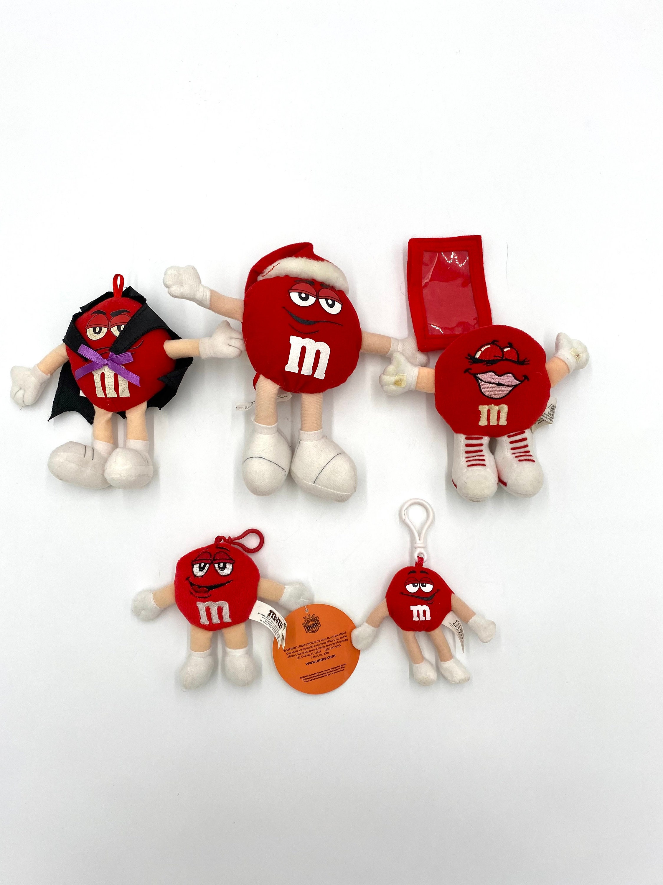 M&M Character Christmas Figurine Red in Striped Santa Hat Mars 